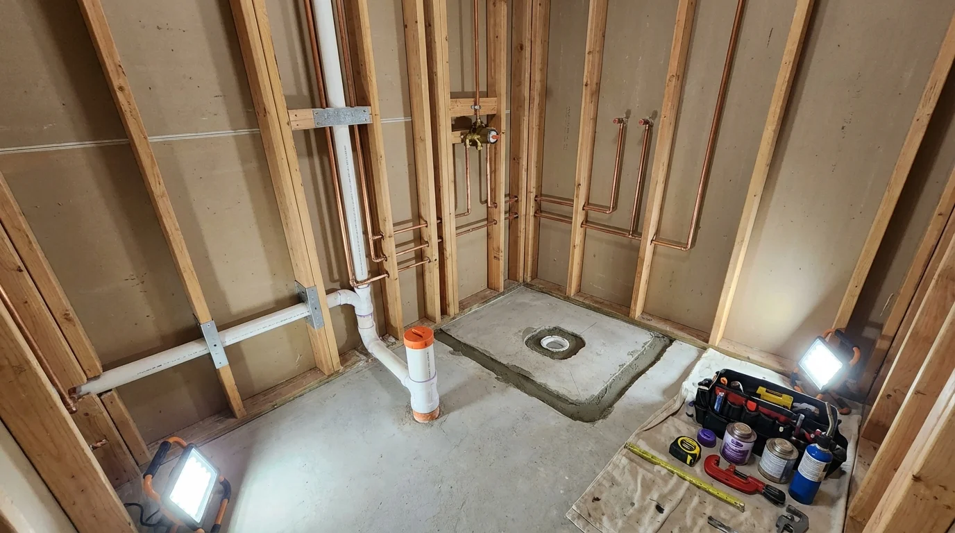 Bathroom rough-in plumbing during remodel by Johns Plumbing LLC in Gilroy