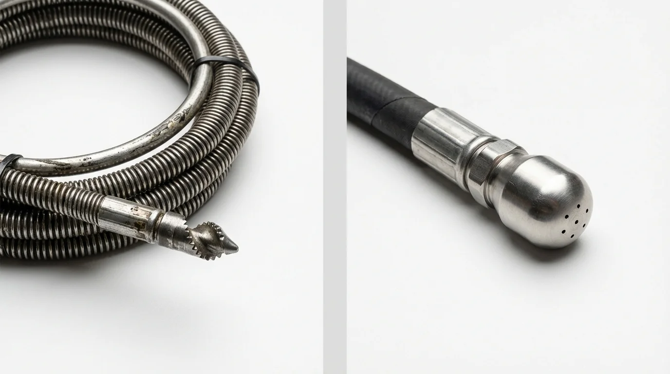 Drain snake cable and hydro jetting nozzle used for drain cleaning in Gilroy, CA